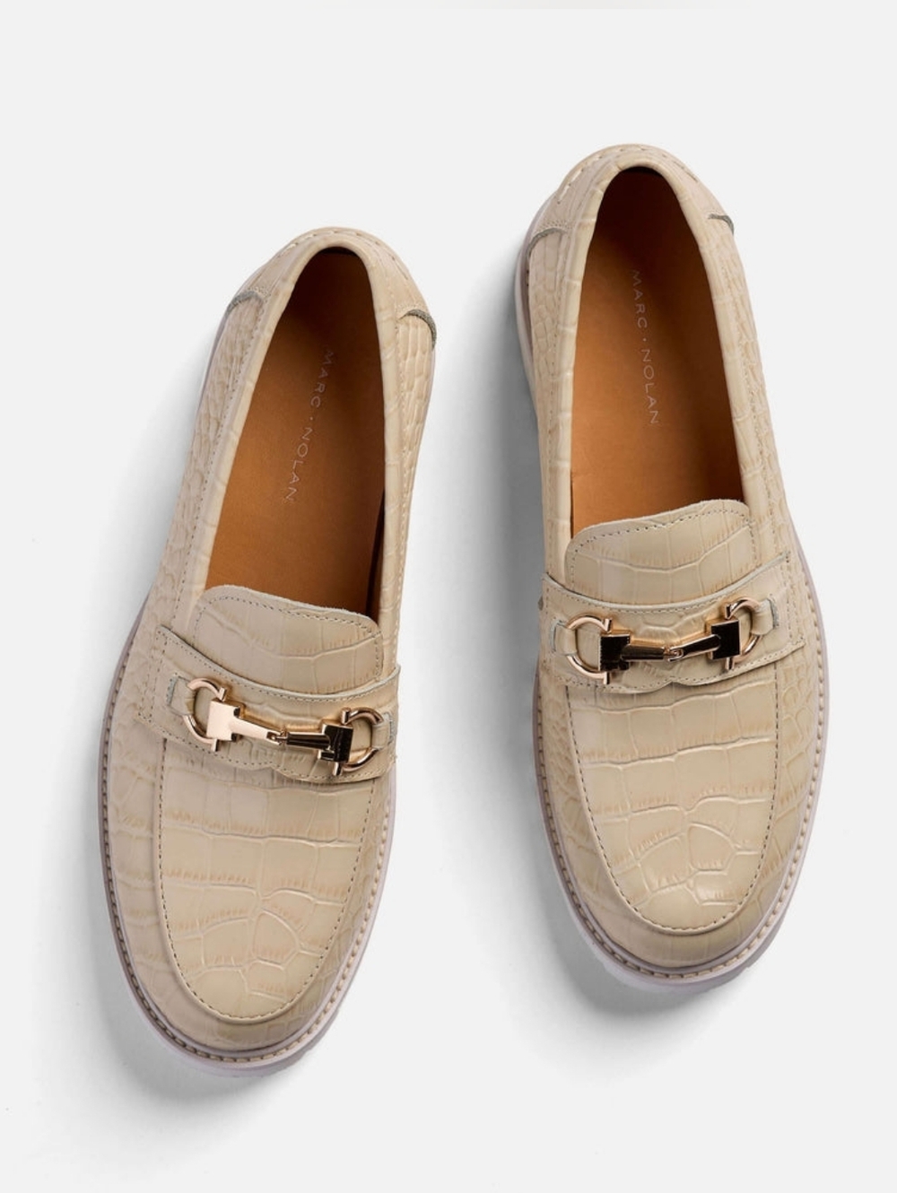$150 Marc Nolan Ms. Boulevard Beige Croc Leather Horse Bit Loafers